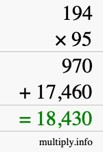 How to calculate 194 times 95 using long multiplication