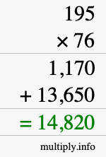 How to calculate 195 times 76 using long multiplication