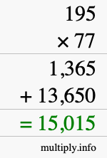 How to calculate 195 times 77 using long multiplication