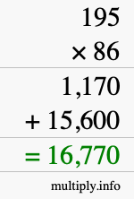 How to calculate 195 times 86 using long multiplication