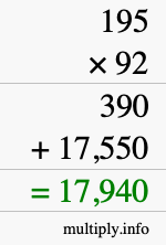 How to calculate 195 times 92 using long multiplication