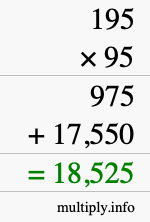 How to calculate 195 times 95 using long multiplication