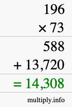 How to calculate 196 times 73 using long multiplication