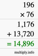 How to calculate 196 times 76 using long multiplication
