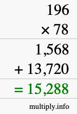 How to calculate 196 times 78 using long multiplication