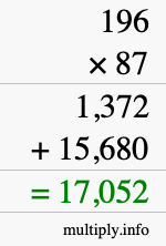 How to calculate 196 times 87 using long multiplication