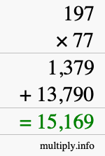 How to calculate 197 times 77 using long multiplication