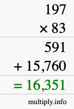 How to calculate 197 times 83 using long multiplication