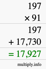 How to calculate 197 times 91 using long multiplication