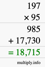 How to calculate 197 times 95 using long multiplication