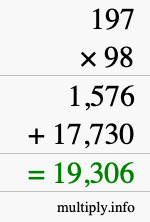 How to calculate 197 times 98 using long multiplication How to calculate 197 times 98 using long multiplication