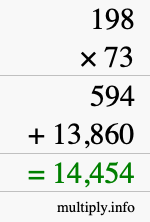 How to calculate 198 times 73 using long multiplication