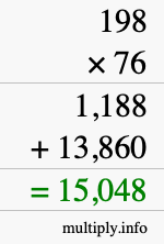 How to calculate 198 times 76 using long multiplication