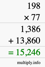 How to calculate 198 times 77 using long multiplication