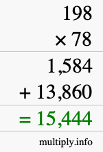 How to calculate 198 times 78 using long multiplication