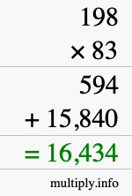 How to calculate 198 times 83 using long multiplication