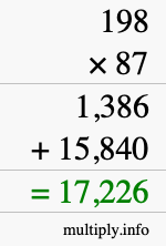 How to calculate 198 times 87 using long multiplication
