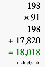 How to calculate 198 times 91 using long multiplication