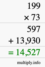 How to calculate 199 times 73 using long multiplication