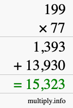 How to calculate 199 times 77 using long multiplication