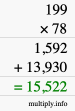 How to calculate 199 times 78 using long multiplication