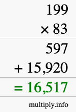 How to calculate 199 times 83 using long multiplication
