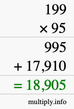 How to calculate 199 times 95 using long multiplication