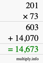 How to calculate 201 times 73 using long multiplication