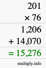 How to calculate 201 times 76 using long multiplication