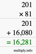 How to calculate 201 times 81 using long multiplication