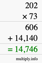 How to calculate 202 times 73 using long multiplication