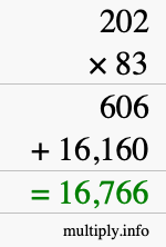 How to calculate 202 times 83 using long multiplication