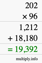 How to calculate 202 times 96 using long multiplication How to calculate 202 times 96 using long multiplication