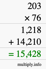 How to calculate 203 times 76 using long multiplication