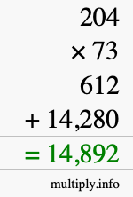 How to calculate 204 times 73 using long multiplication