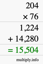 How to calculate 204 times 76 using long multiplication