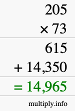 How to calculate 205 times 73 using long multiplication