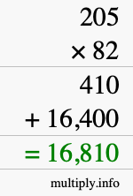 How to calculate 205 times 82 using long multiplication