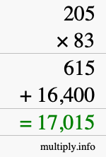 How to calculate 205 times 83 using long multiplication