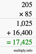 How to calculate 205 times 85 using long multiplication How to calculate 205 times 85 using long multiplication