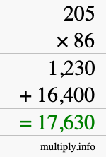 How to calculate 205 times 86 using long multiplication How to calculate 205 times 86 using long multiplication