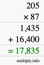 How to calculate 205 times 87 using long multiplication