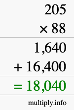 How to calculate 205 times 88 using long multiplication How to calculate 205 times 88 using long multiplication