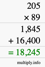 How to calculate 205 times 89 using long multiplication How to calculate 205 times 89 using long multiplication