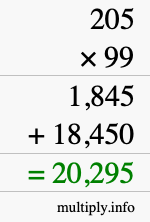 How to calculate 205 times 99 using long multiplication How to calculate 205 times 99 using long multiplication
