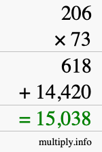 How to calculate 206 times 73 using long multiplication
