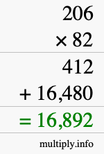 How to calculate 206 times 82 using long multiplication