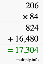 How to calculate 206 times 84 using long multiplication How to calculate 206 times 84 using long multiplication