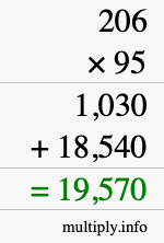 How to calculate 206 times 95 using long multiplication