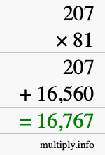 How to calculate 207 times 81 using long multiplication